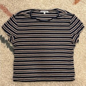 Reformation Navy and White Striped Short Sleeve Top
